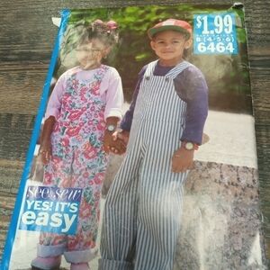 See & Sew Sewing Pattern 6464 Kids Jumpsuit & Top Size 4-6 Toddlers Shirt
